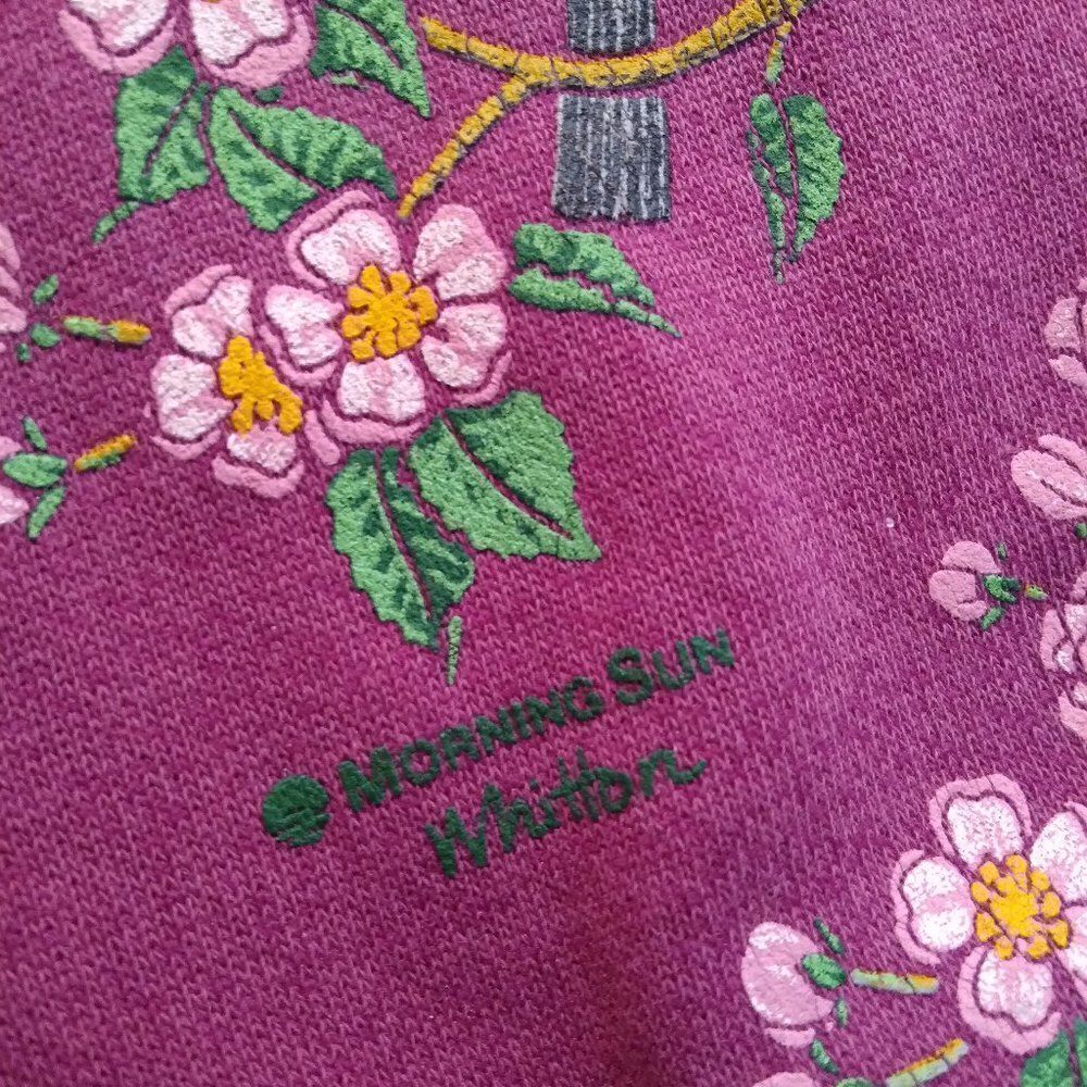 Vintage Morning Sun Chickadee Birds Floral Collared Sweatshirt - Picture 4 of 8